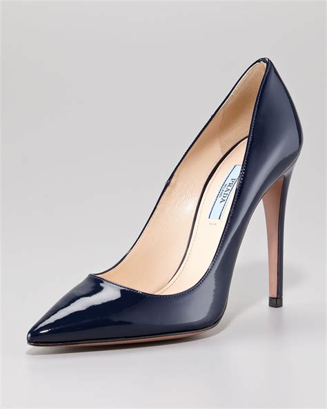 prada blue patent leather pumps|prada silver heels.